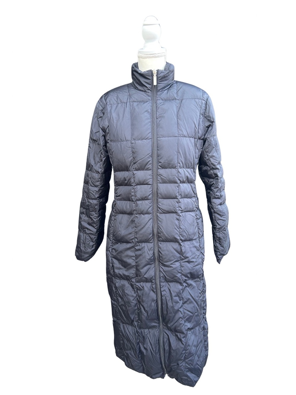Lands' End Black Long REVERSIBLE Down Coat 43” length, Women’s S 6–8
